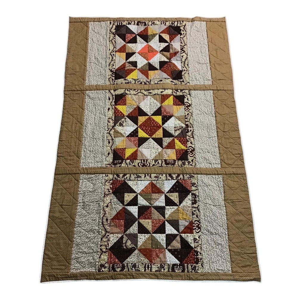 Handmade Patchwork Quilt Reversible Starburst Geometric/American 64x42 Farmhouse